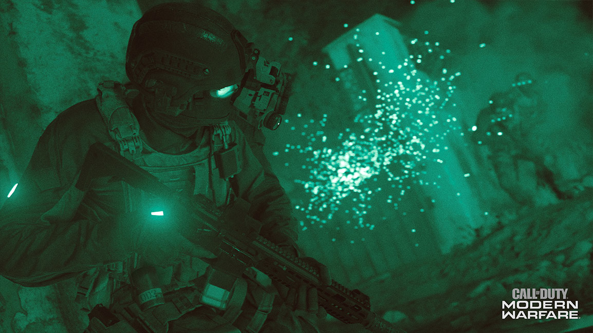 Call of Duty Modern Warfare screenshot showing night vision soldier fight